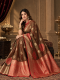 Olive Green Soft Banarasi Silk Saree