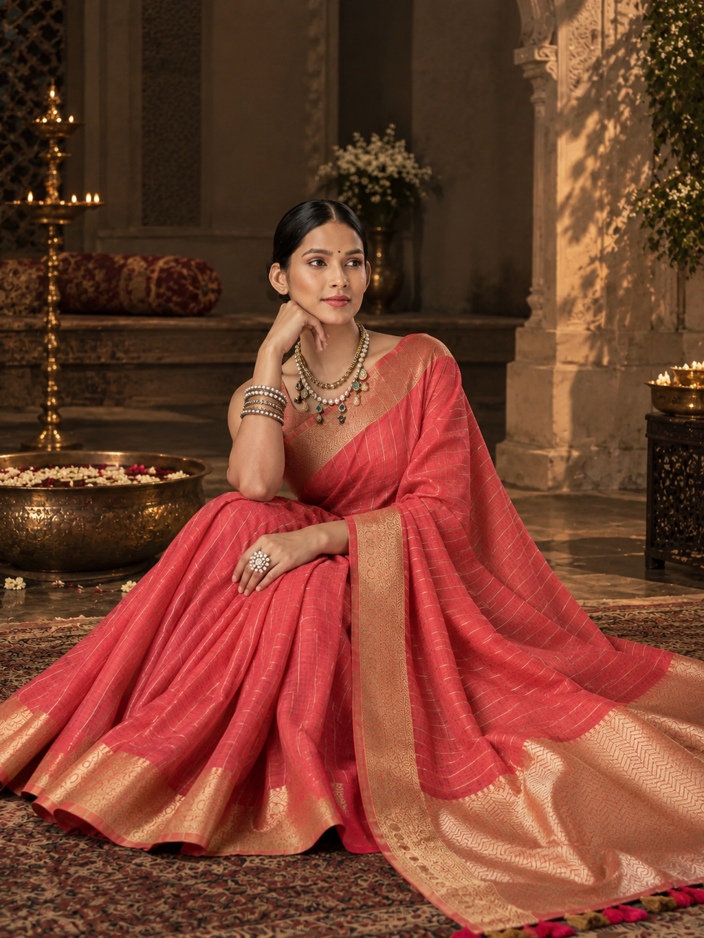 Gajri Pink Tissue Silk Saree