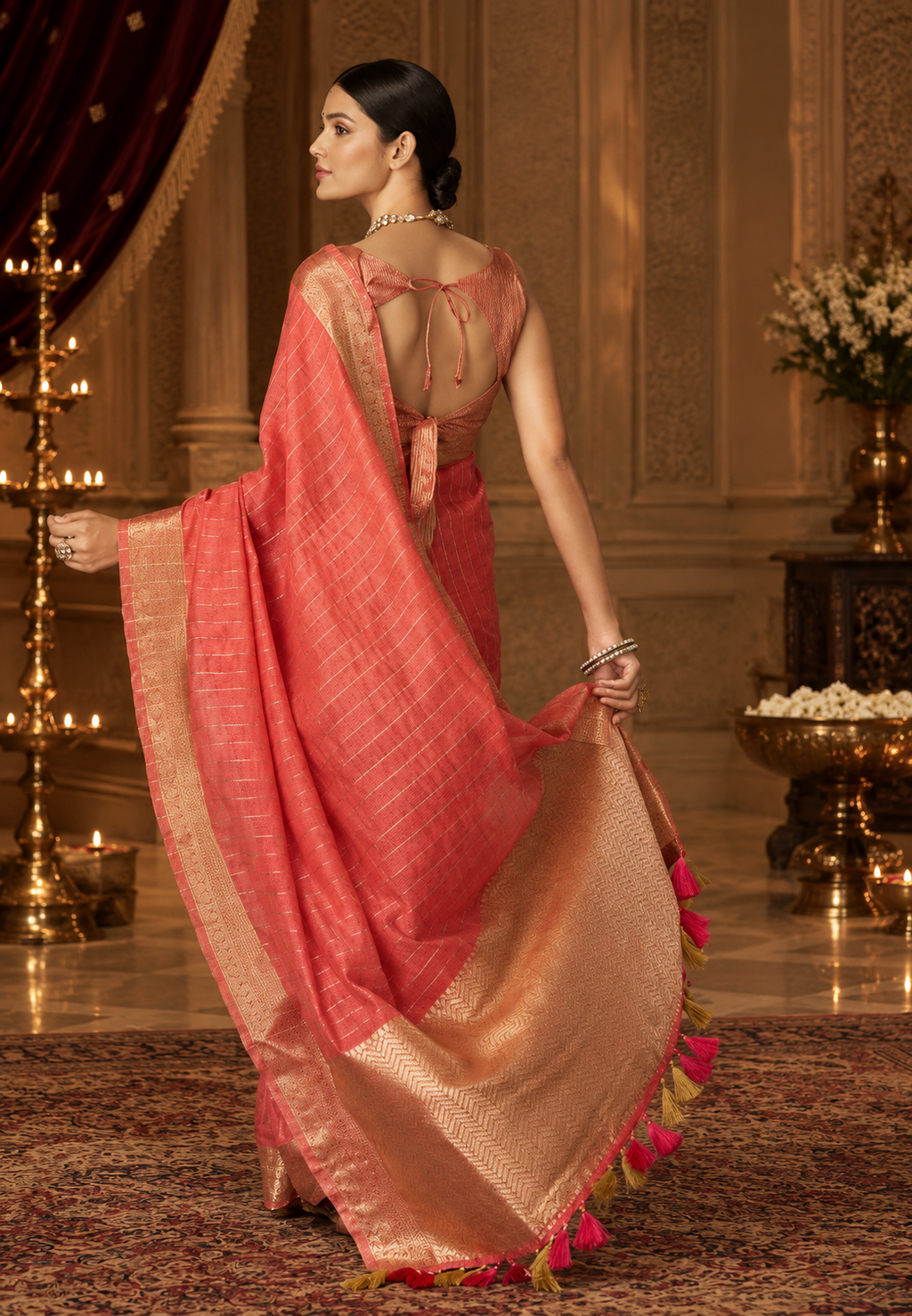 Gajri Pink Tissue Silk Saree