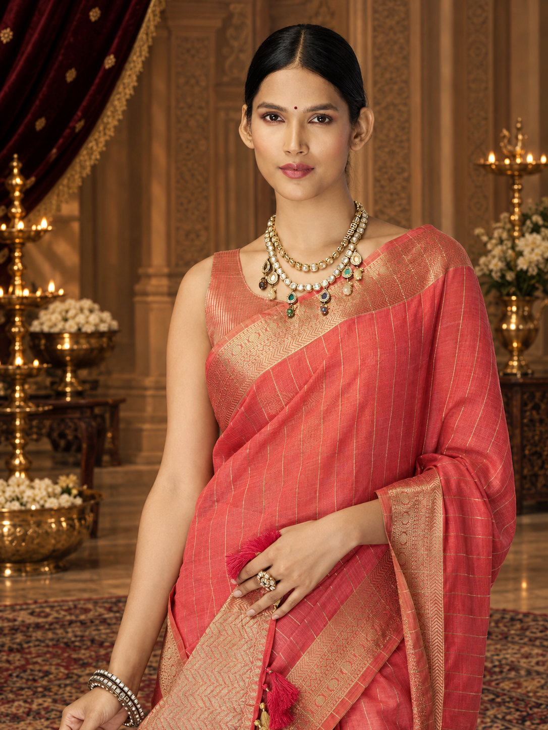 Gajri Pink Tissue Silk Saree