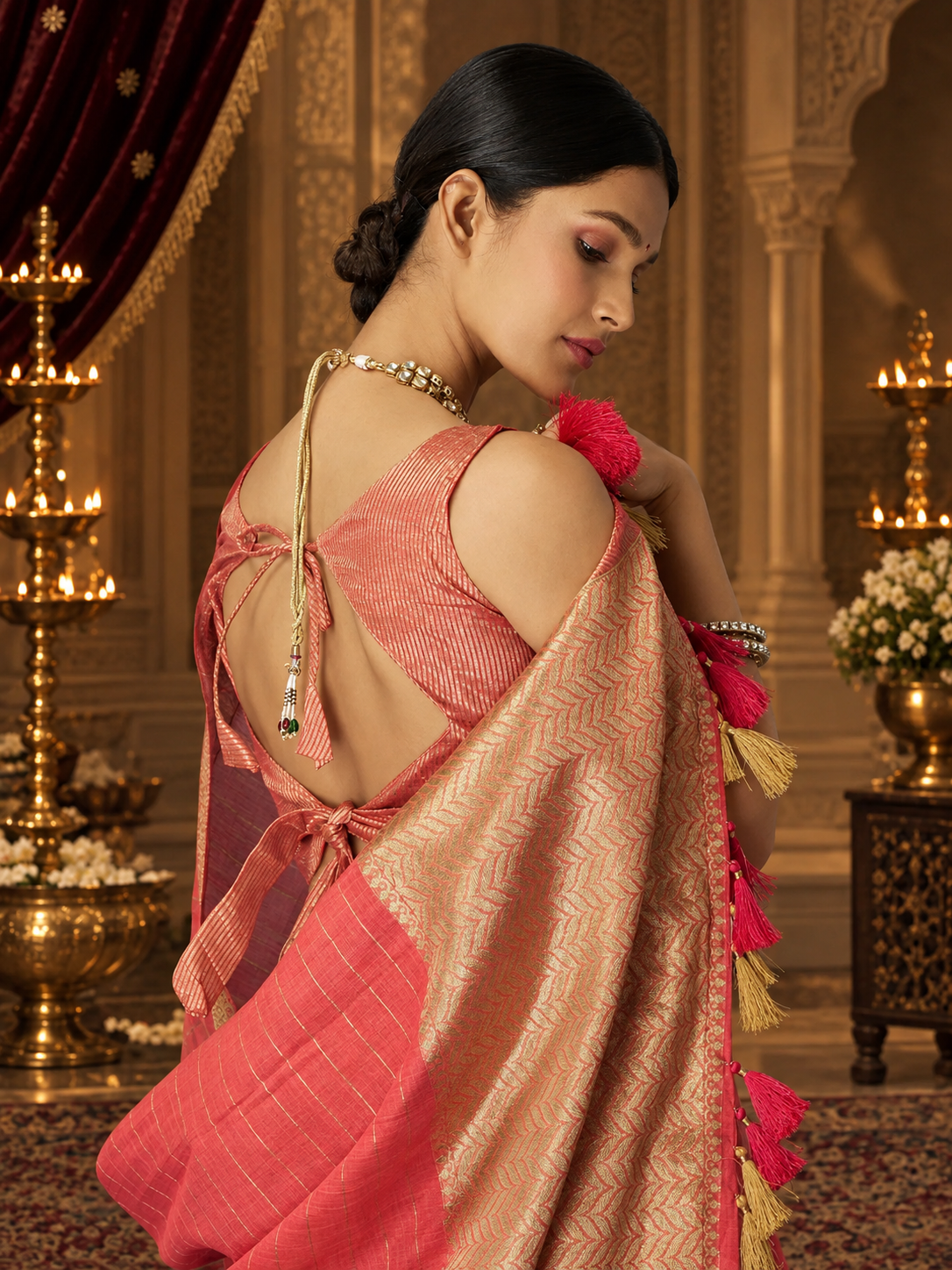 Gajri Pink Tissue Silk Saree