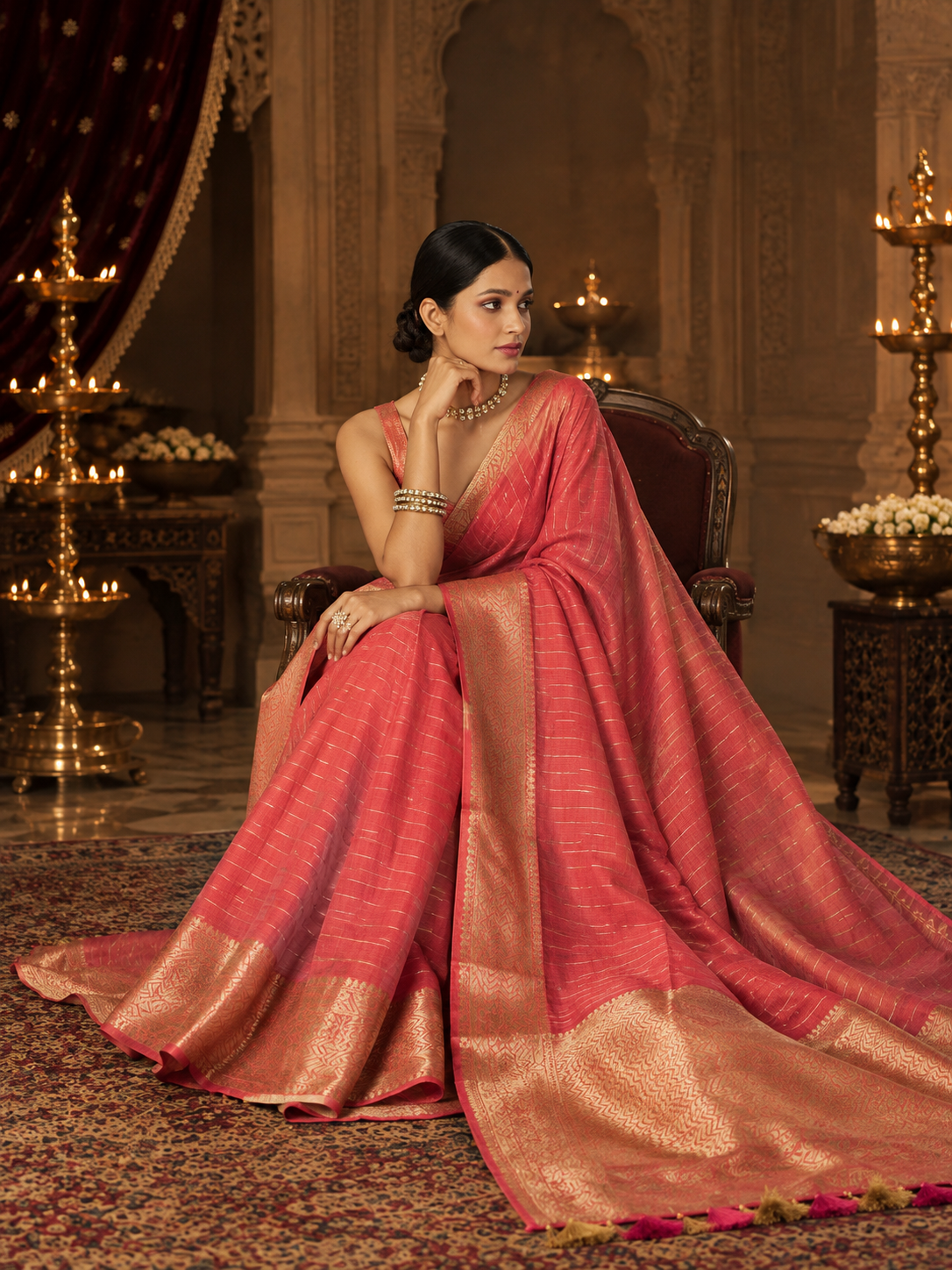 Gajri Pink Tissue Silk Saree