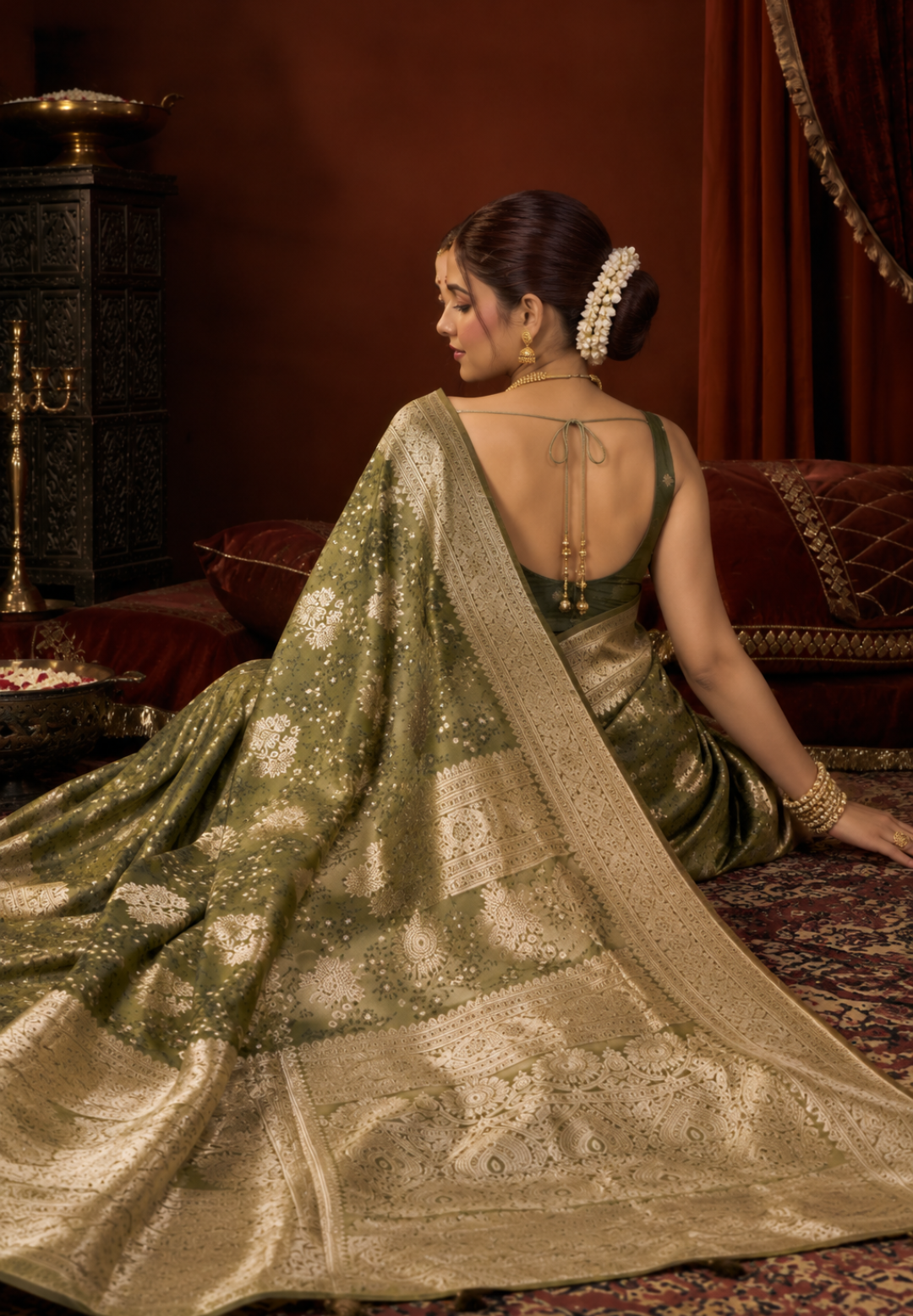Royal Olive Green Banarasi Silk Saree
